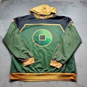 Dykhaily Hoodie Earth Kingdom Theme Green Yellow Graphic Front Pouch Men Sz L